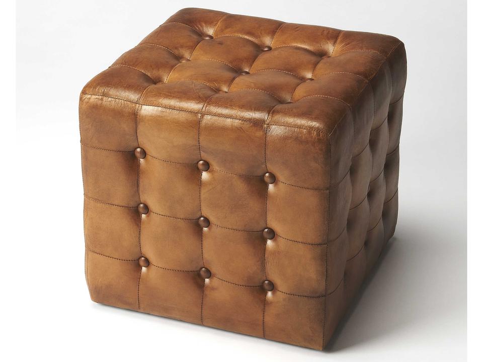 Specialty Leon Brown Leather Accent Ottoman with Button Tufting