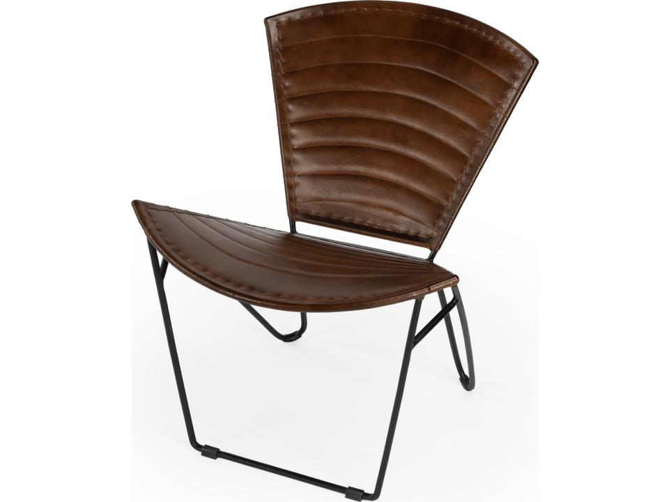 Felix Goat Leather Accent Chair in Medium Brown with Wrought Iron Frame