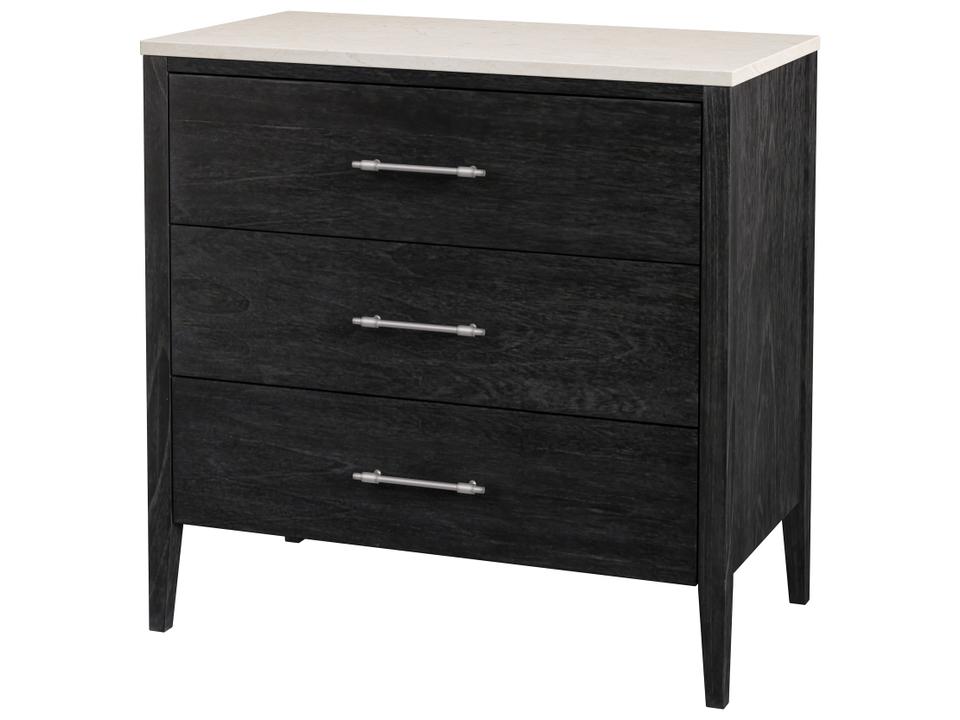 Averly 32.75 in. W Marble and Wood 3 Drawer Chest Black