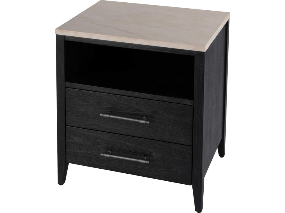 Specialty Company Averly 22-Inch 2-Drawer Nightstand in Washed Black Wood and Marble