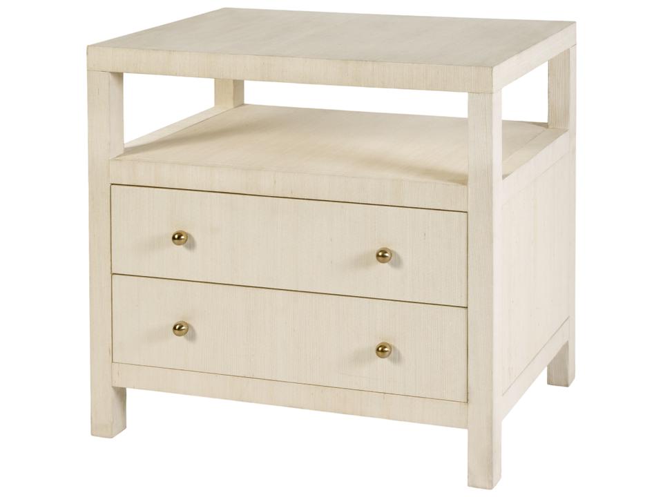 Nora 28 in. W Raffia 2 Drawer Nightstand with Shelf Beige