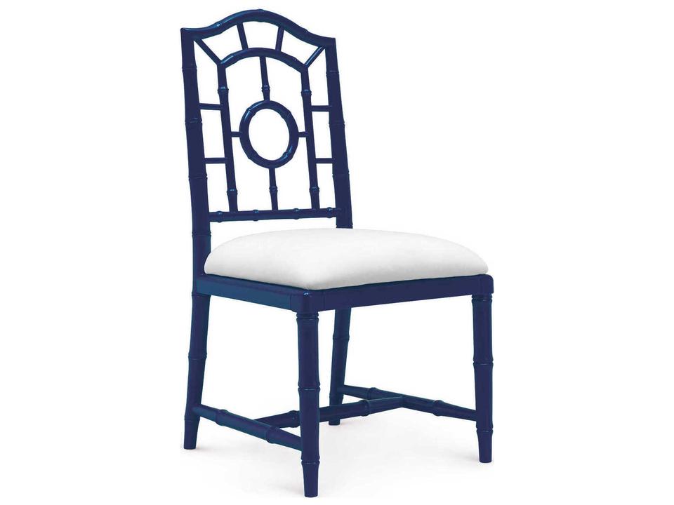 Chloe Upholstered Dining Side Chair in Deep Sea Blue Mahogany Wood