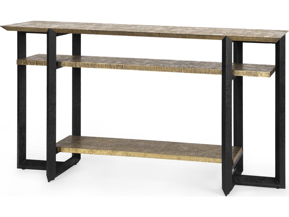Norman Rectangular Metal Console Table in Antique Brass and Dark Bronze