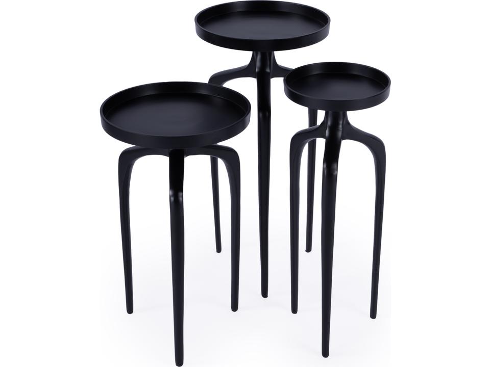 Butler Specialty Company Emilie 3-Piece Round Outdoor End Table Set in Black Aluminum