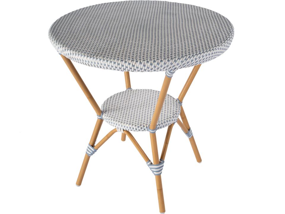 Tobias 30-Inch Round Aluminum Bistro Table with Blue and White Dot Top