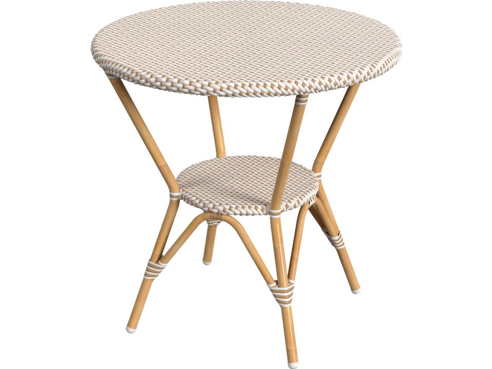 Tobias 30-Inch Round Bistro Table with PE Rattan Top in Beige and White