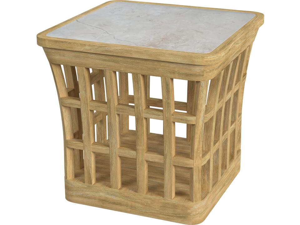 Butler Monhegan Outdoor Square End Table with Teak Frame and Marble Top