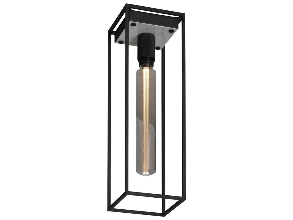 Caged 1-Light White Marble Black Flush Mount