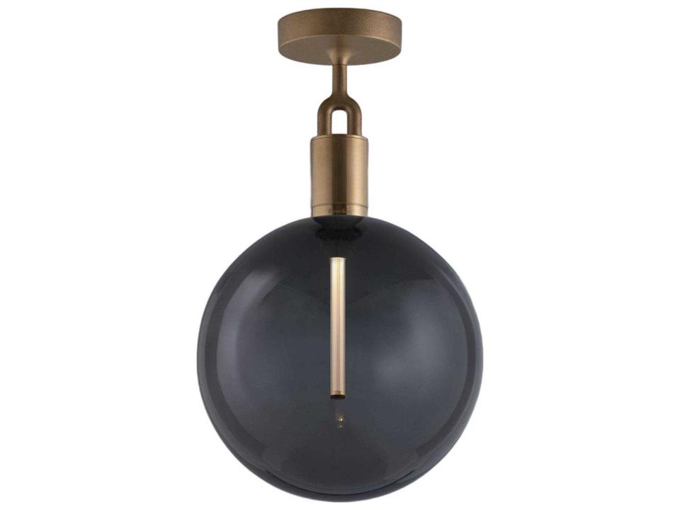 Forked Globe Semi-Flush Mount Ceiling Light in Brass and Smoked Glass