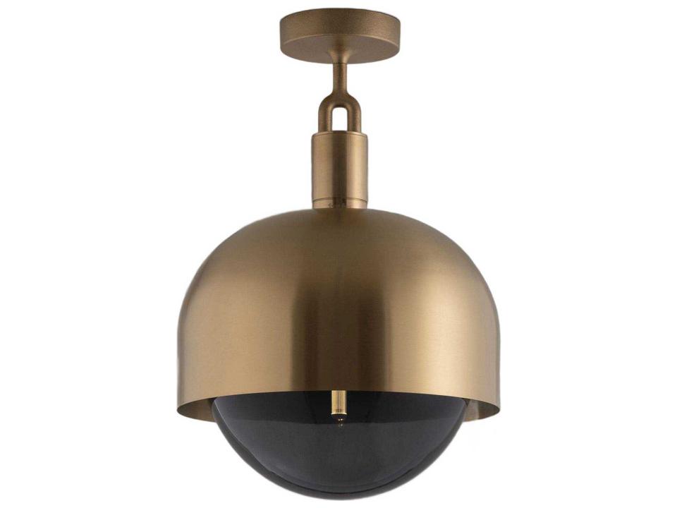 Forked 1-Light LED Semi-Flush Mount in Brass with Smoked Glass and Diamond-Cut Knurling