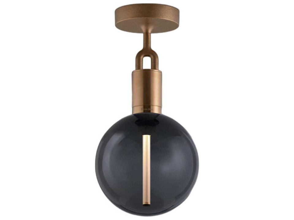 Forked 1-Light Smoked Globe Semi-Flush Mount in Brass and 304 Stainless Steel