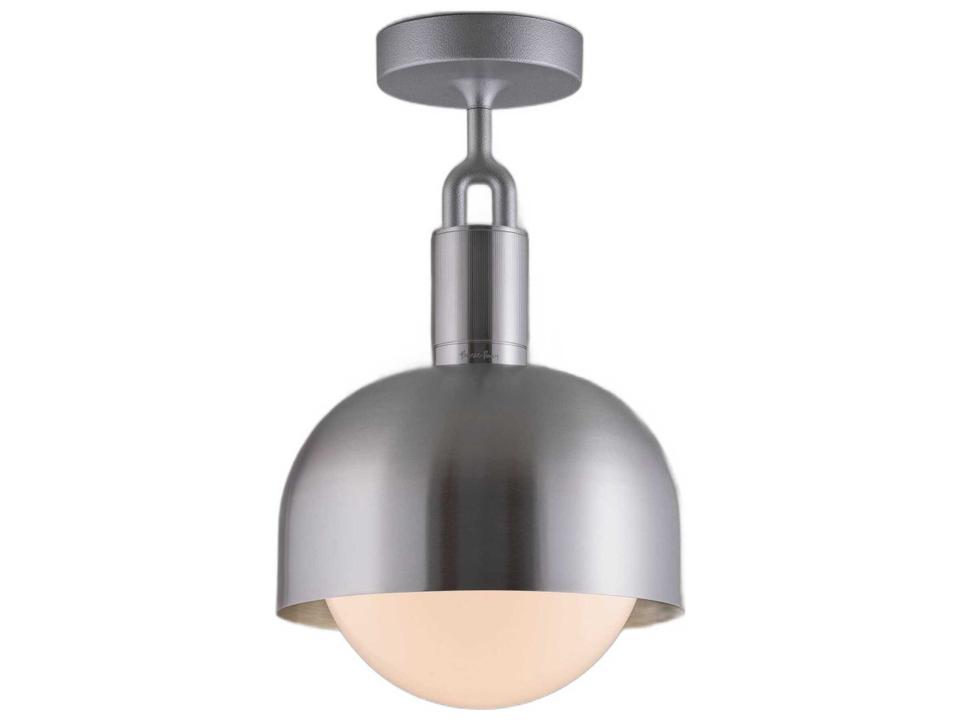 Forked 1-Light Semi-Flush Mount in Steel with Opal Glass Globe