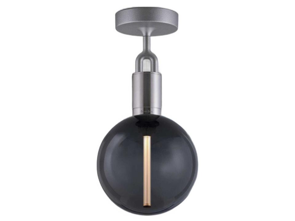 Forked 1-Light Semi-Flush Mount in Gun Metal with Smoked Glass Globe and Diamond-Cut Knurling