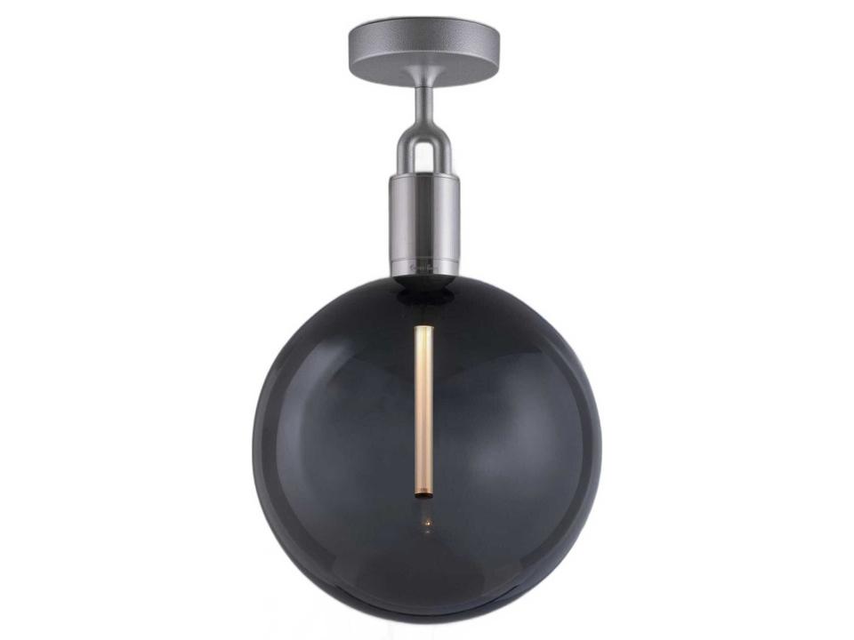 Forked 1-Light Semi-Flush Mount Ceiling Light in Steel and Smoked Glass