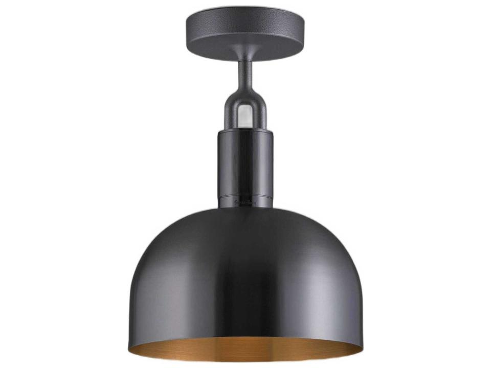 Forked Shade Semi-Flush Mount Ceiling Light in Gun Metal With Knurled Metal Detail