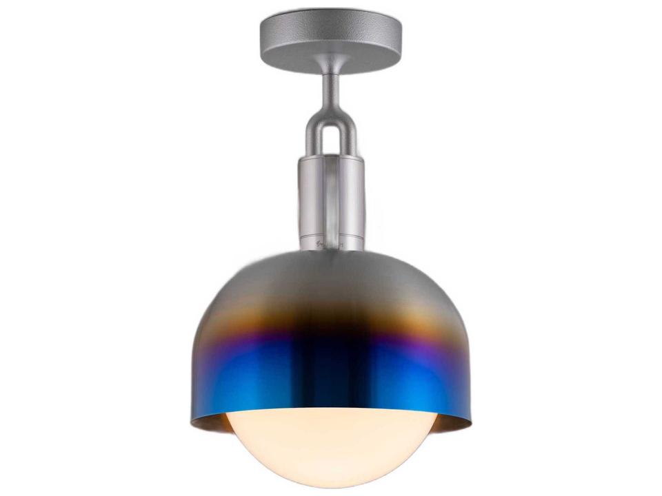 Forked 1-Light Semi-Flush Mount Ceiling Light in Burnt Steel and Solid Metal