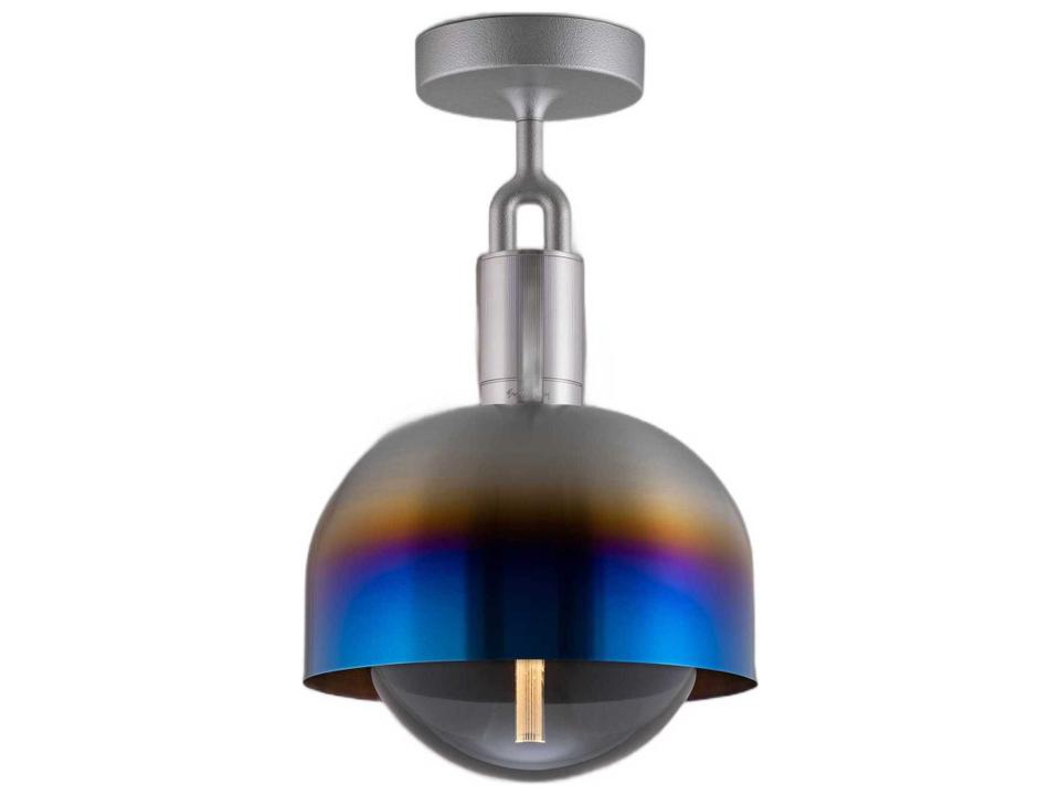 Forked Globe Shade LED Semi-Flush Mount Ceiling Light in Burnt Steel with Smoked Glass
