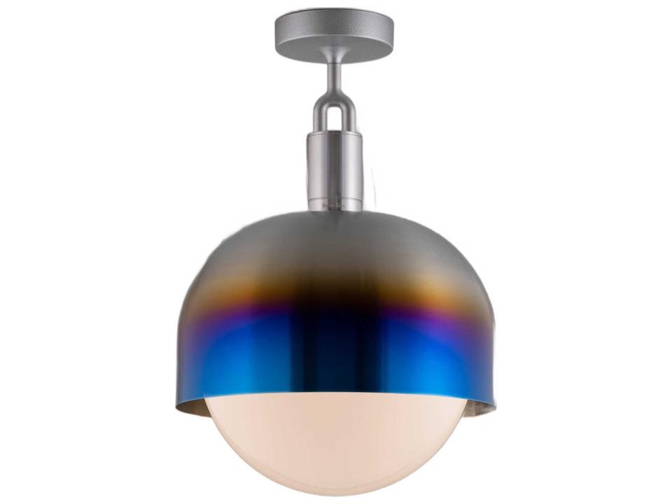 Forked 1-Light Semi-Flush Mount in Burnt Steel and Opal Glass
