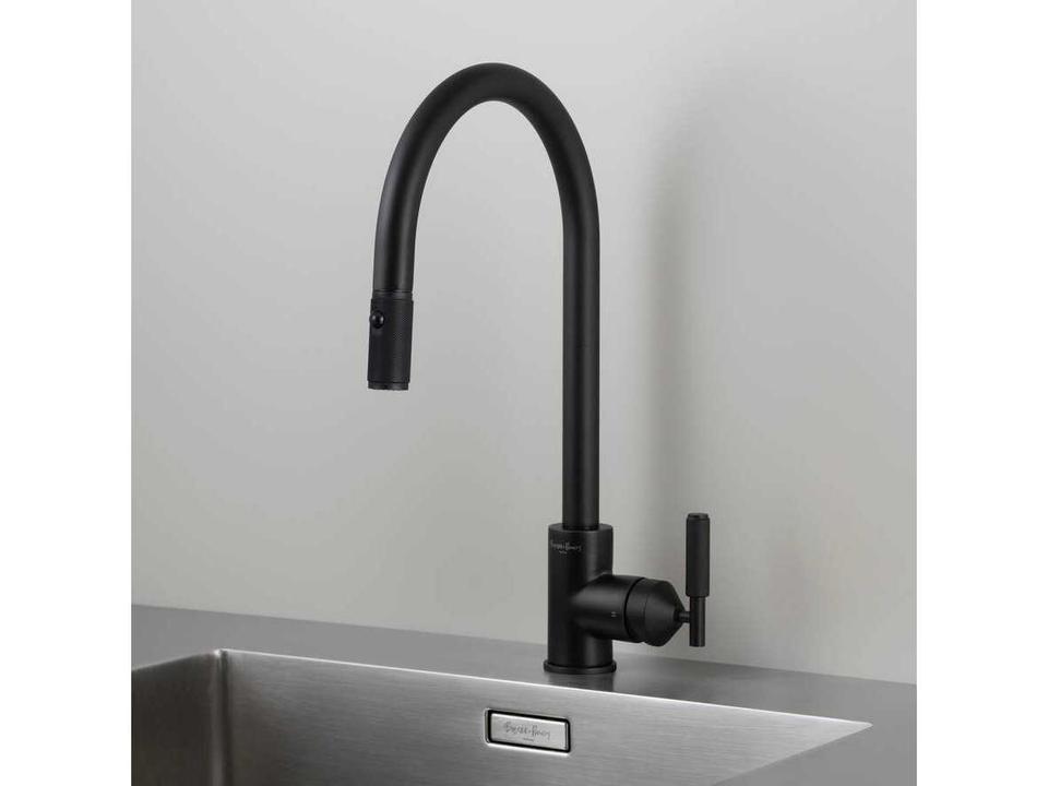Welders Black Pull-Out Kitchen Faucet With Dual Spray and Knurled Solid Brass