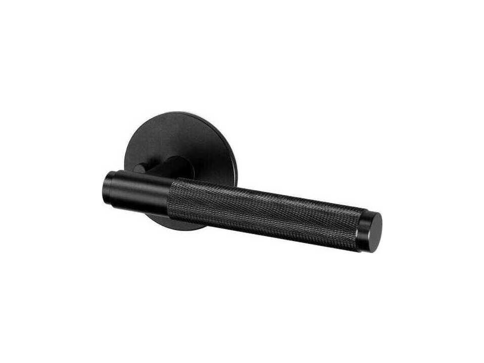 Cross Knurled Privacy Door Lever Handle in Black Aluminum