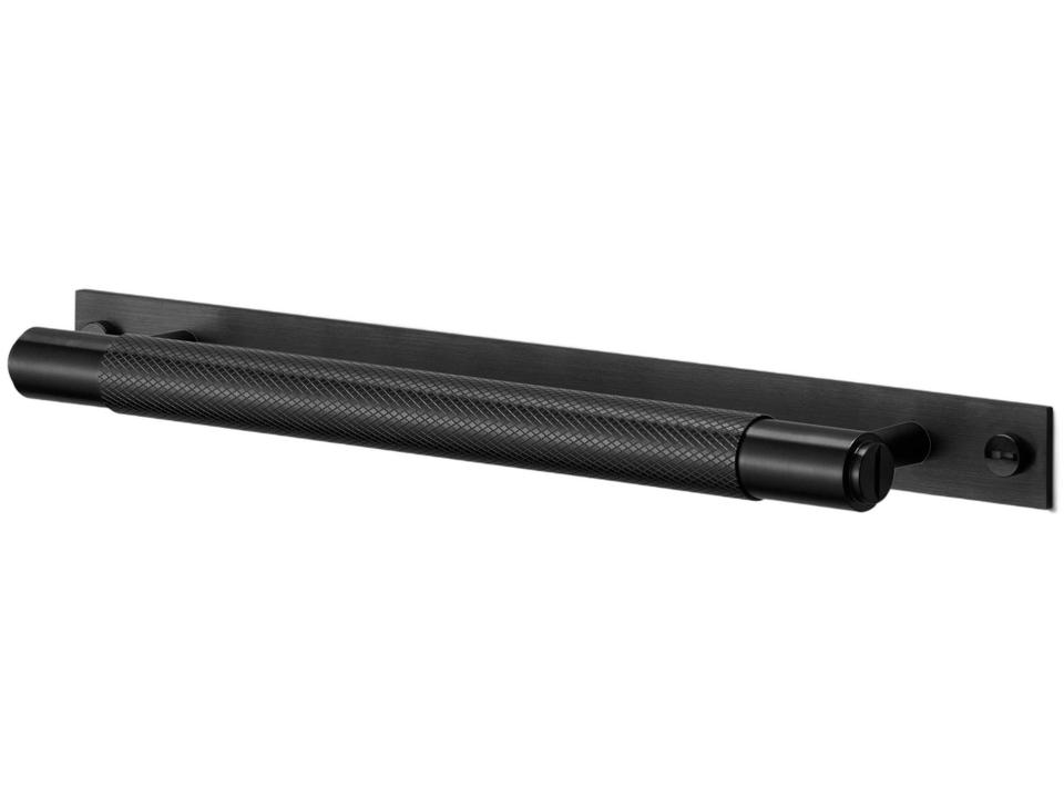 Cross Cabinet Pull With Plate Diamond Knurl in Black Anodized Aluminum