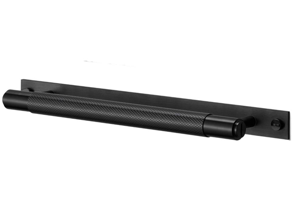 Cross Medium Pull Bar With Plate in Black Anodized Aluminum