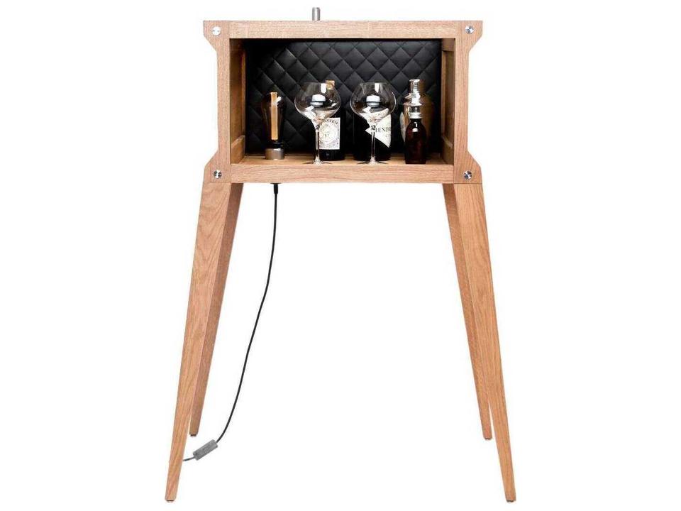Popstar Bar Cabinet in Natural Oak and Granite with Quilted Leather Back Panel