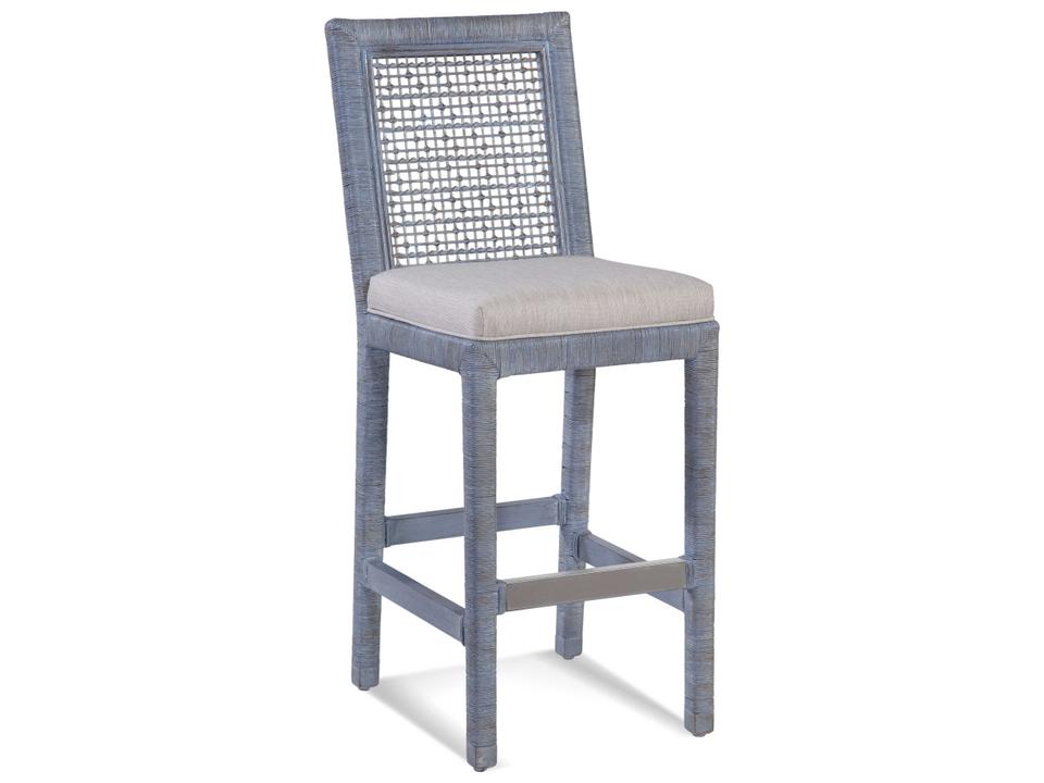 Pine Isle Upholstered Rattan Bar Stool with Lattice Back