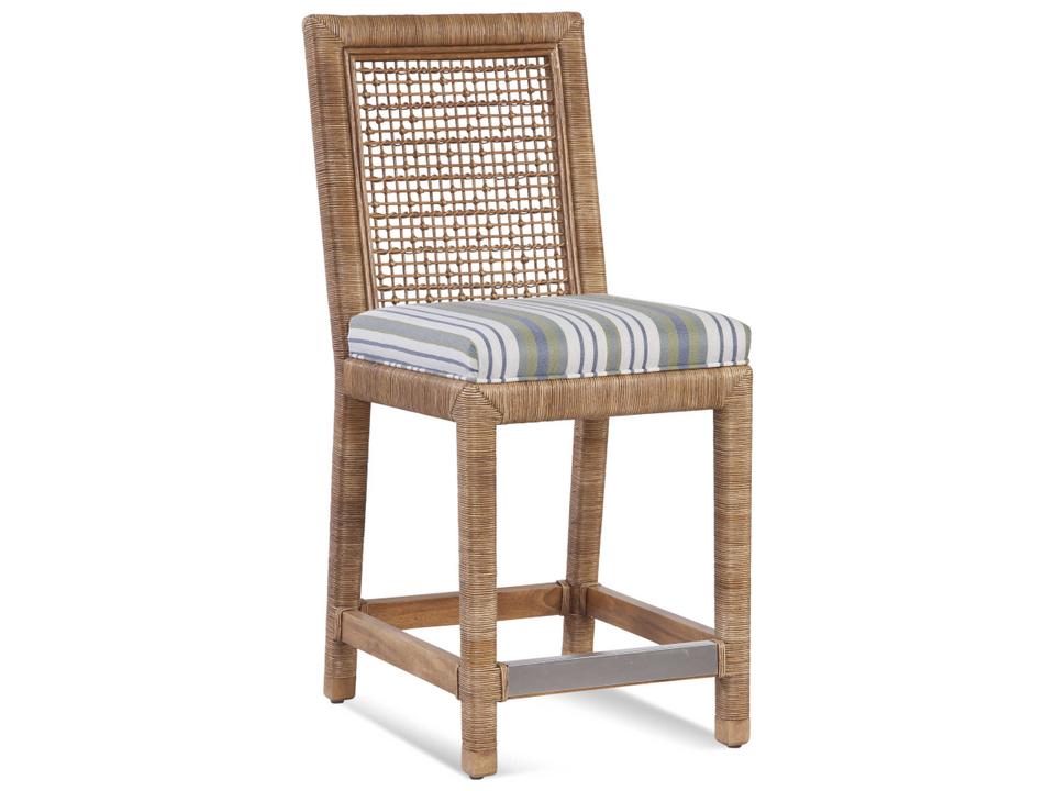 Pine Isle Upholstered Rattan Counter Stool with Lattice Back