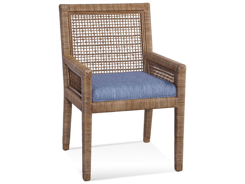 Pine Isle Rattan Dining Arm Chair with Upholstered Seat and Back