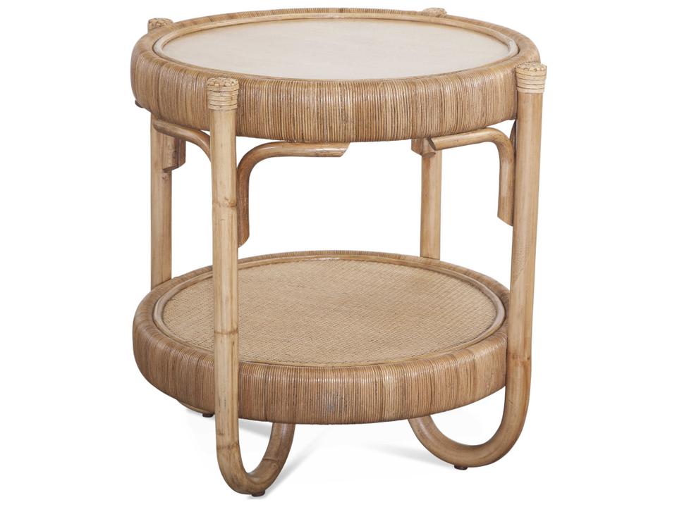 Willow Creek Round Wicker Rattan End Table with Shelf