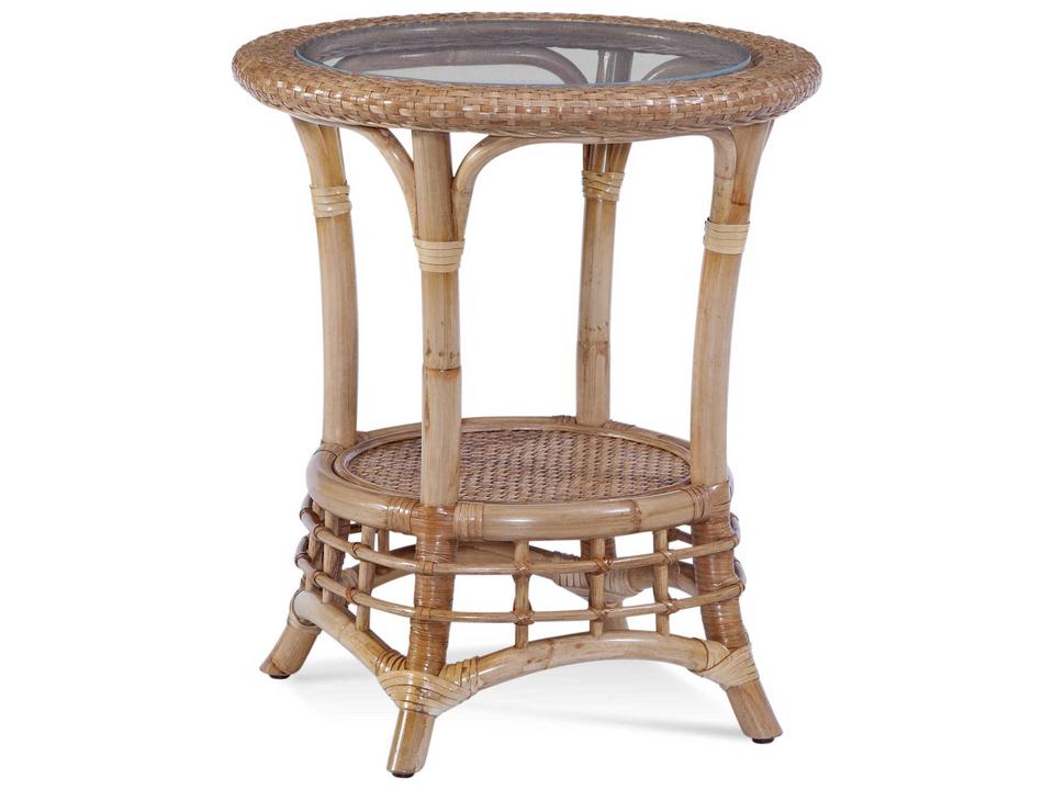 Bridgehampton Round Wicker and Rattan Chairside Table with Glass Top