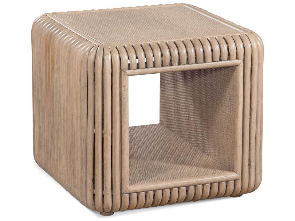 Tulum Square End Table in Wood and Rattan