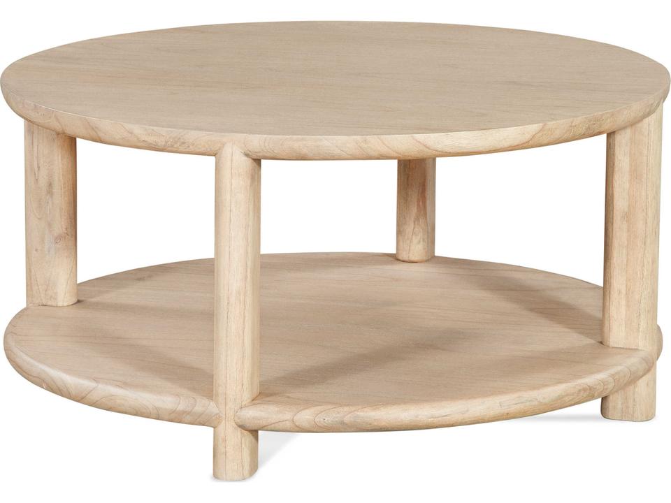 Lyra Round Cocktail Table in Mindi Wood with One Shelf