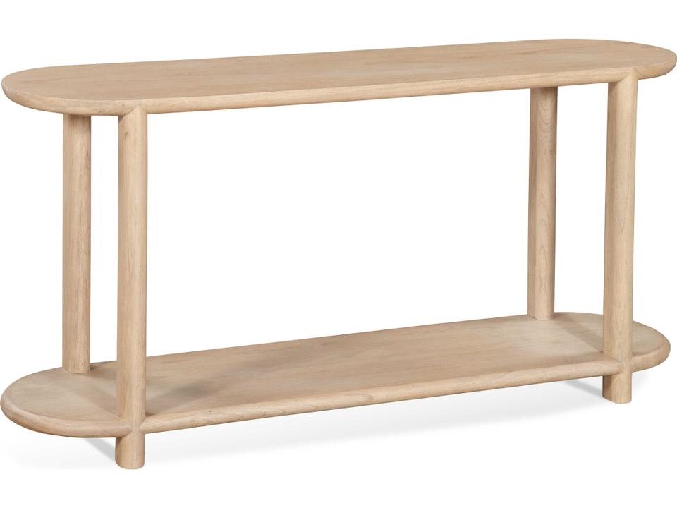 Lyra Oval Console Table with One Shelf in Mindi Wood