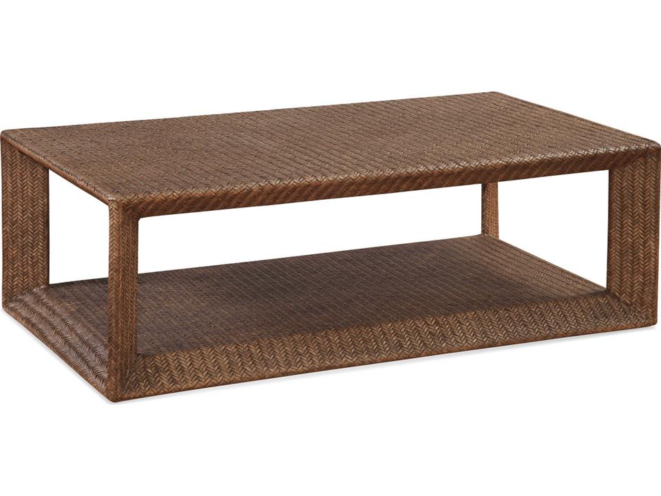 Gorden Rectangle Wood Rattan Cocktail Table with Casters