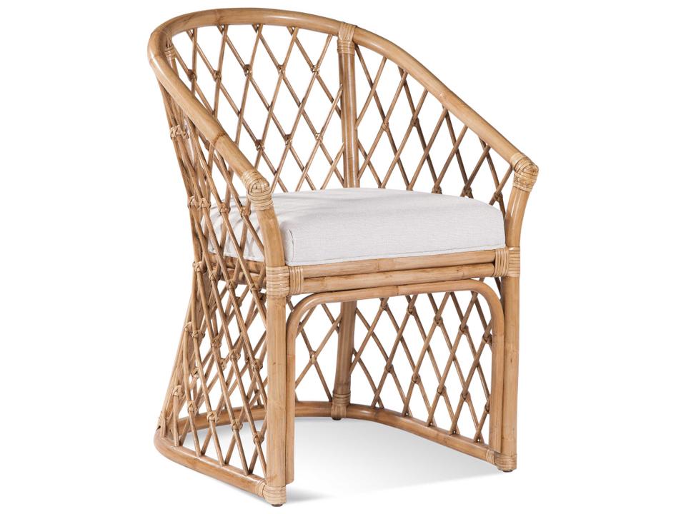 Kent Rattan Upholstered Arm Dining Chair in Custom Finish