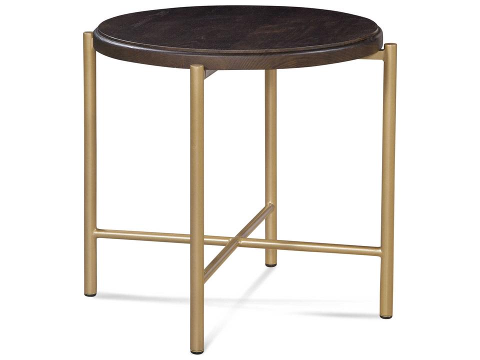 Tobin Round End Table with Wood Top and Gold Metal Base