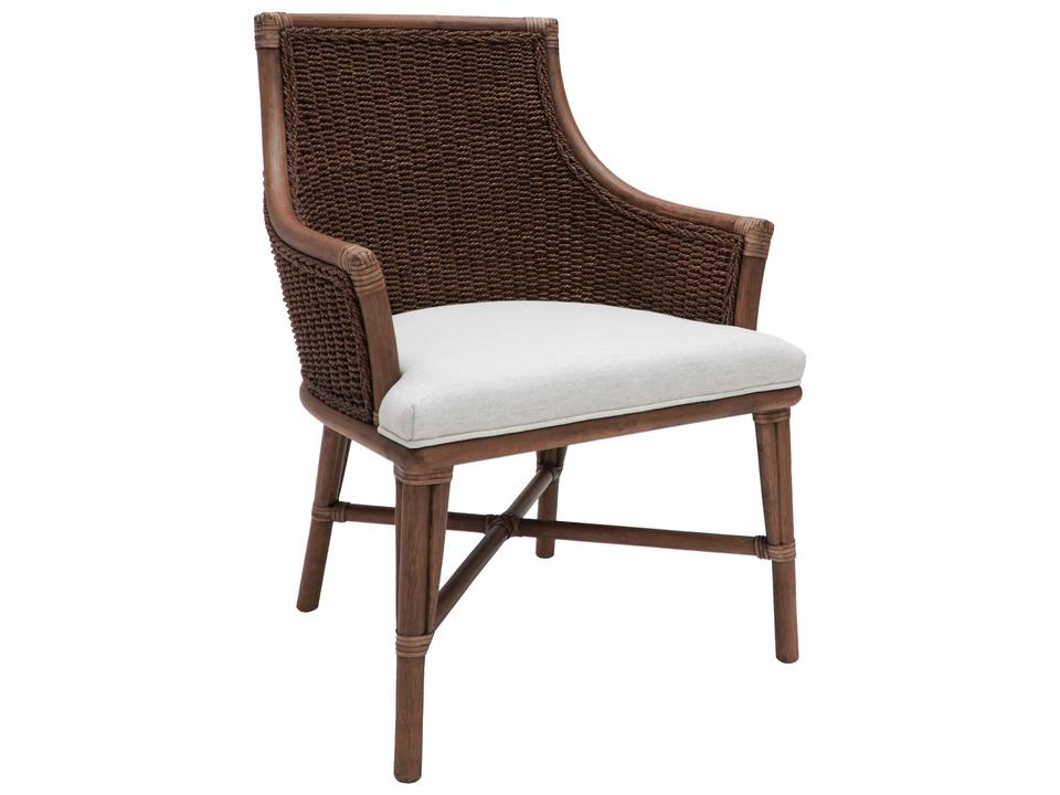 Ruth Rattan Brown Upholstered Arm Dining Chair