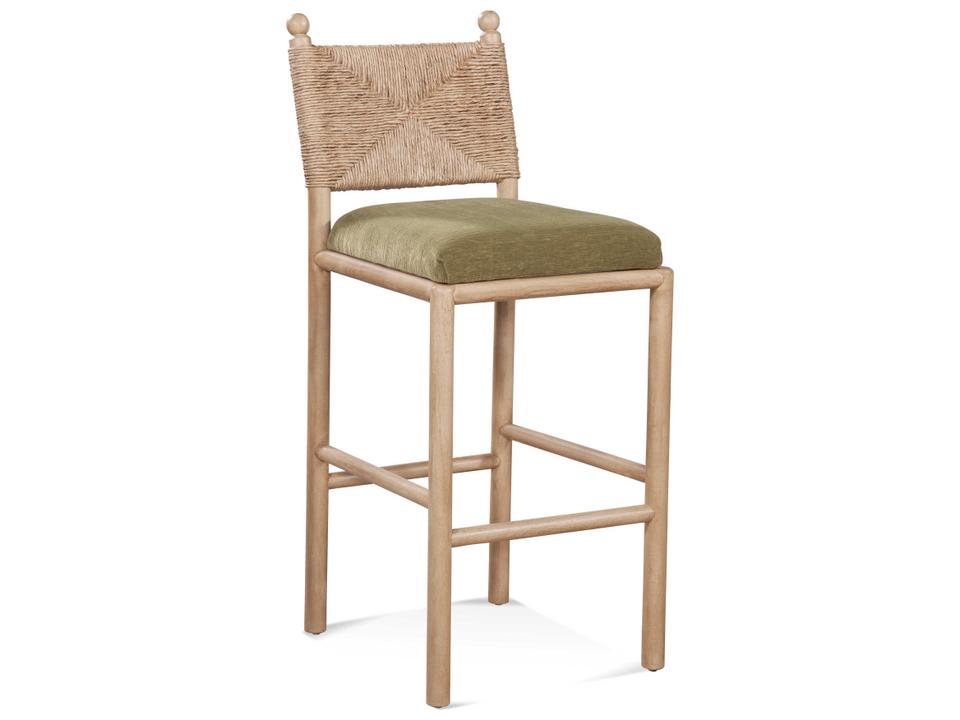 Dulce Upholstered Solid Wood Bar Stool with Rattan Back