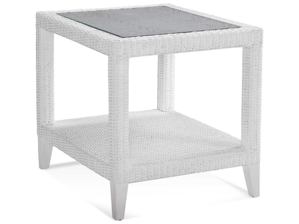 Long Beach Rectangular Glass End Table in Wicker and Rattan