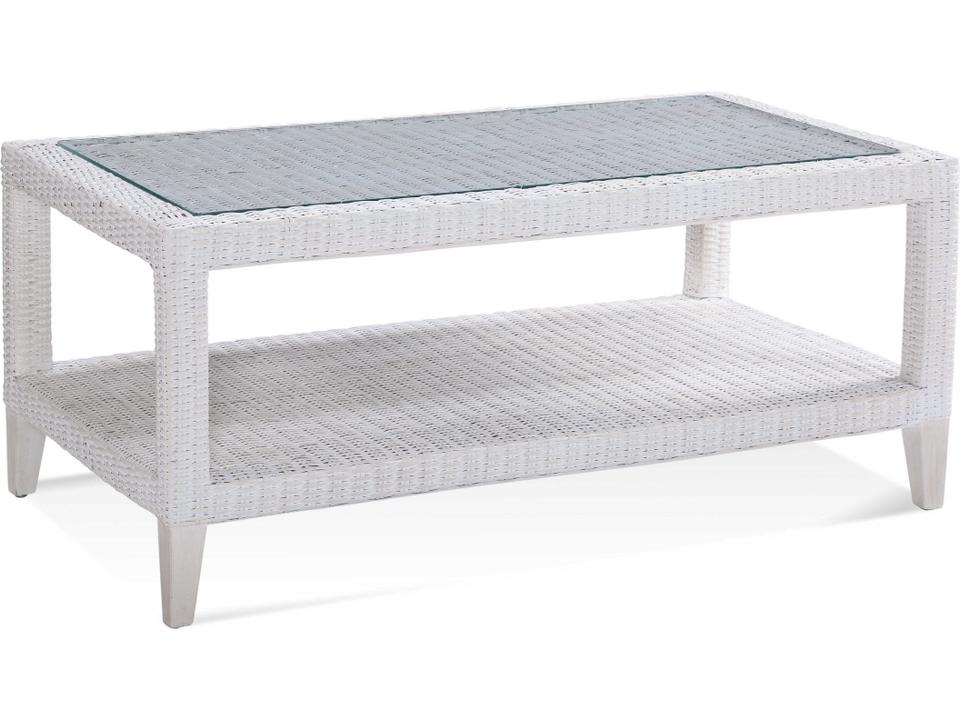 Long Beach Rectangle Rattan Coffee Table with Glass Top