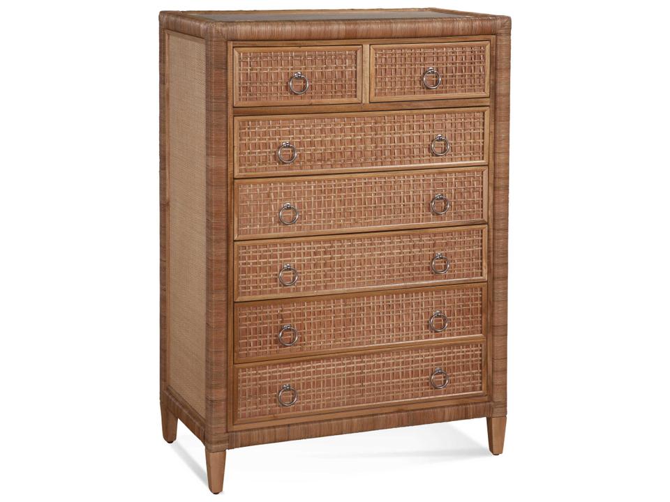 Naples 7-Drawer Rattan Tall Chest with Glass Top