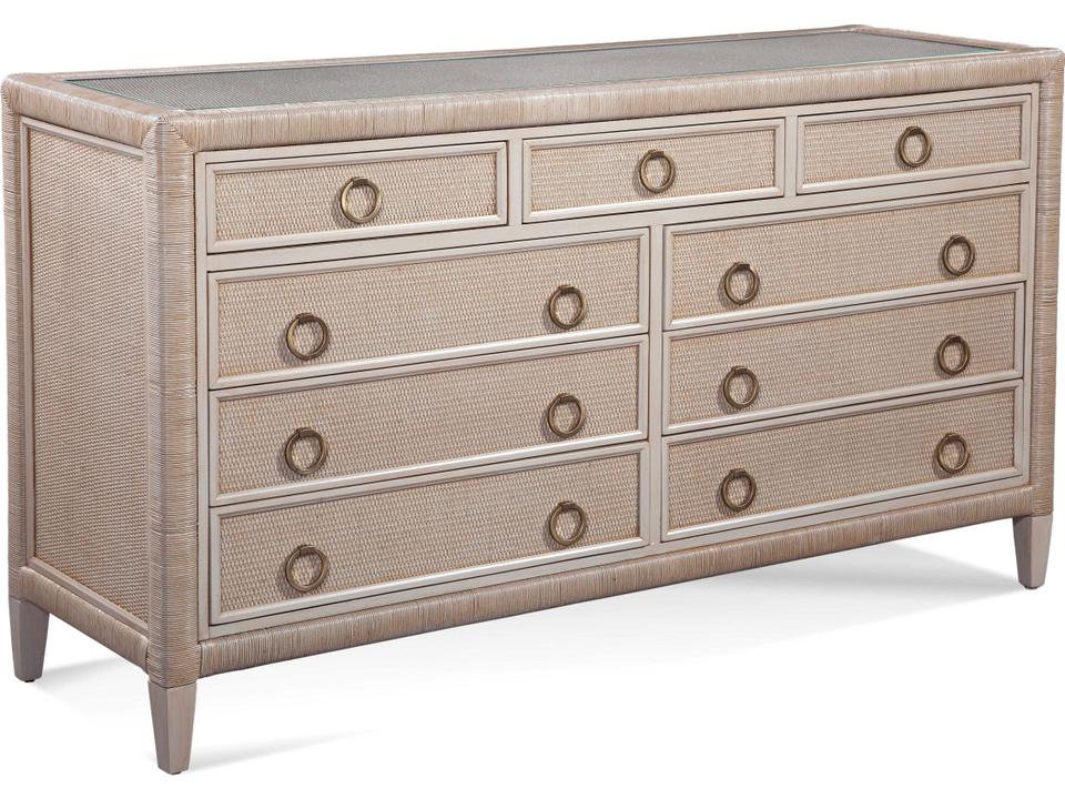 Sabal Bay 9-Drawer Rattan Dresser with Glass Top