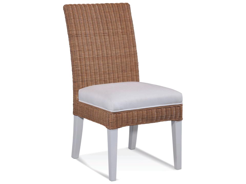 Farmhouse Upholstered Dining Side Chair in Wicker and Rattan