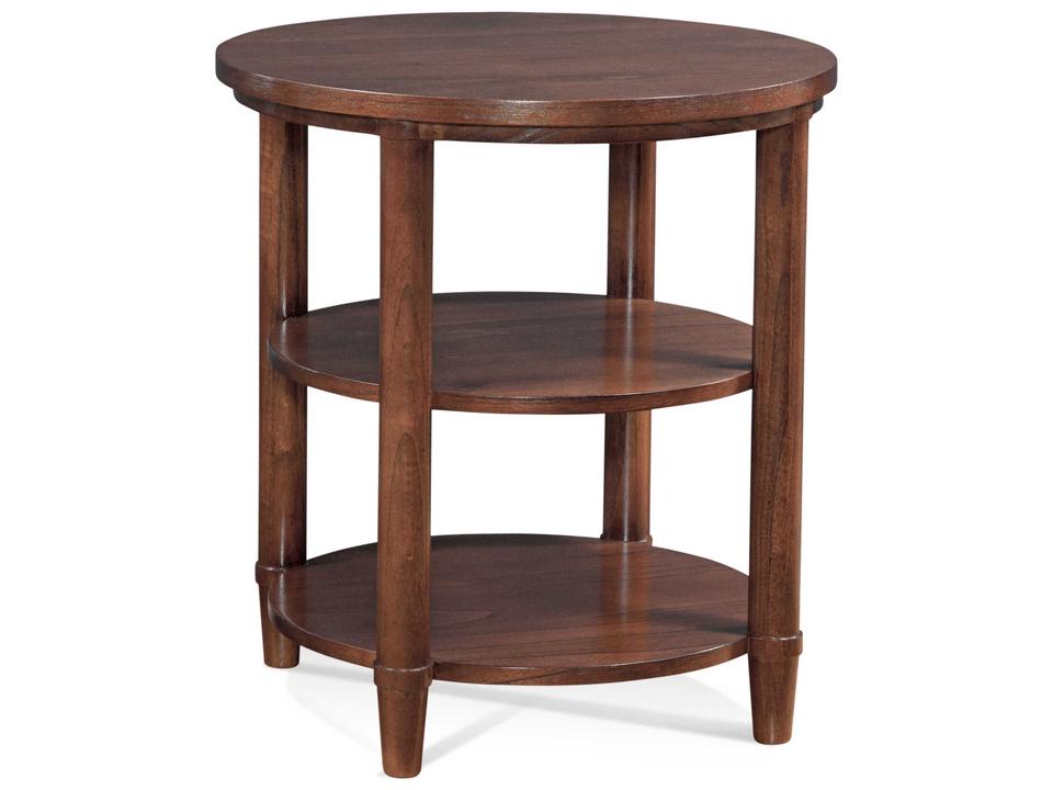 Clair Round Wood End Table with Two Shelves