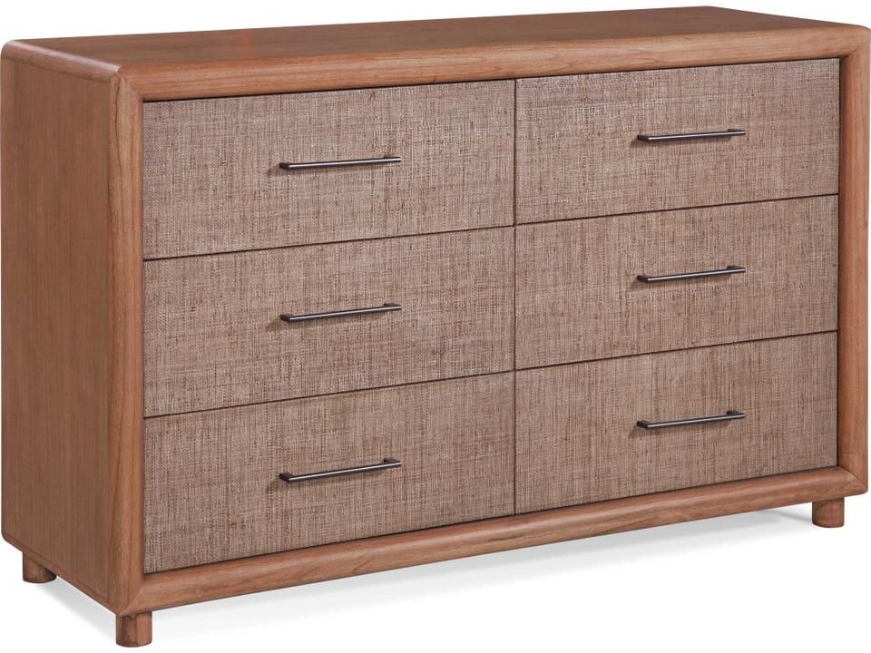 Nova Six Drawer Dresser with Raffia and Wood