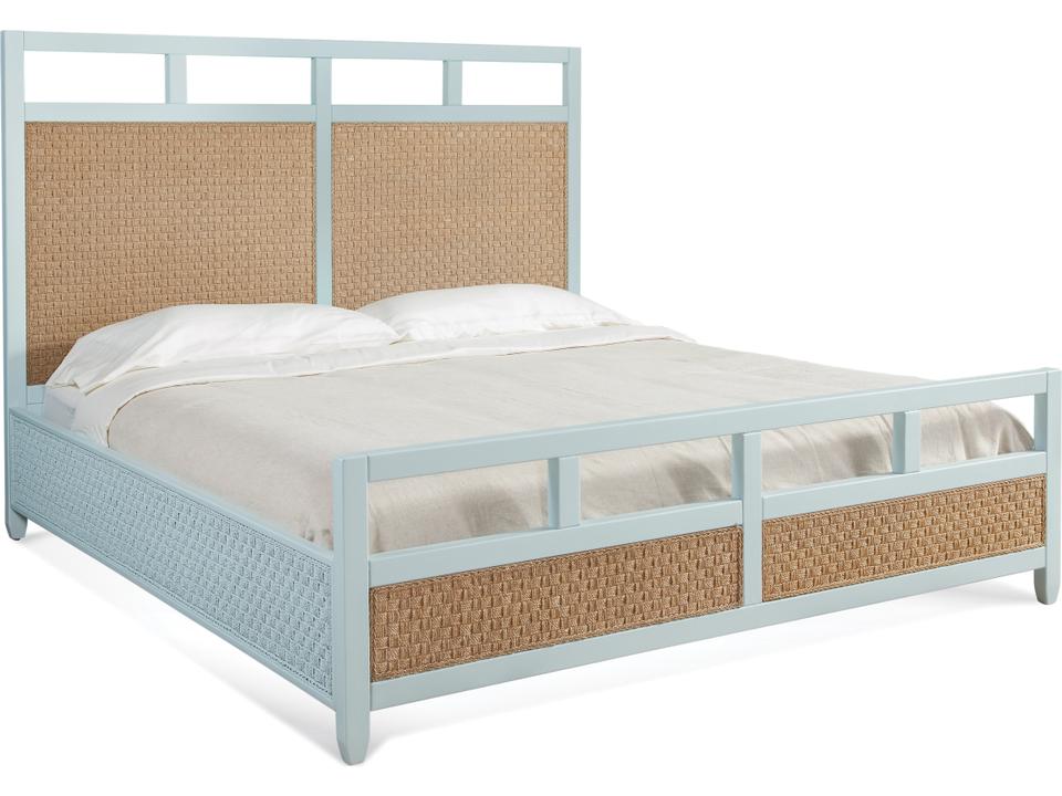 Cora Blue Rattan Queen Panel Bed