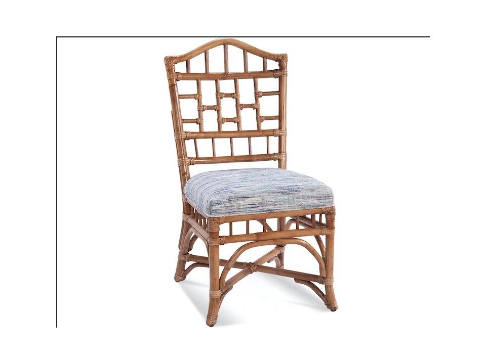 Chippendale Rattan Wicker Dining Side Chair with Upholstered Seat