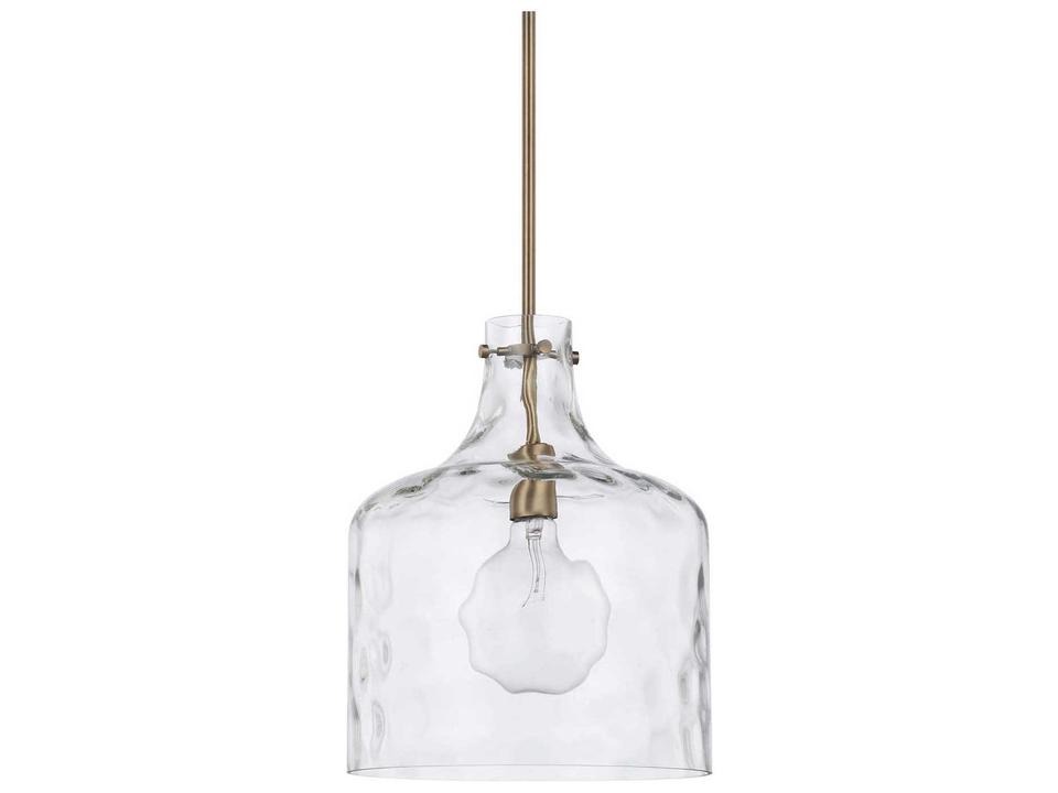 Crawford 1-Light Water Glass Pendant in Aged Brass